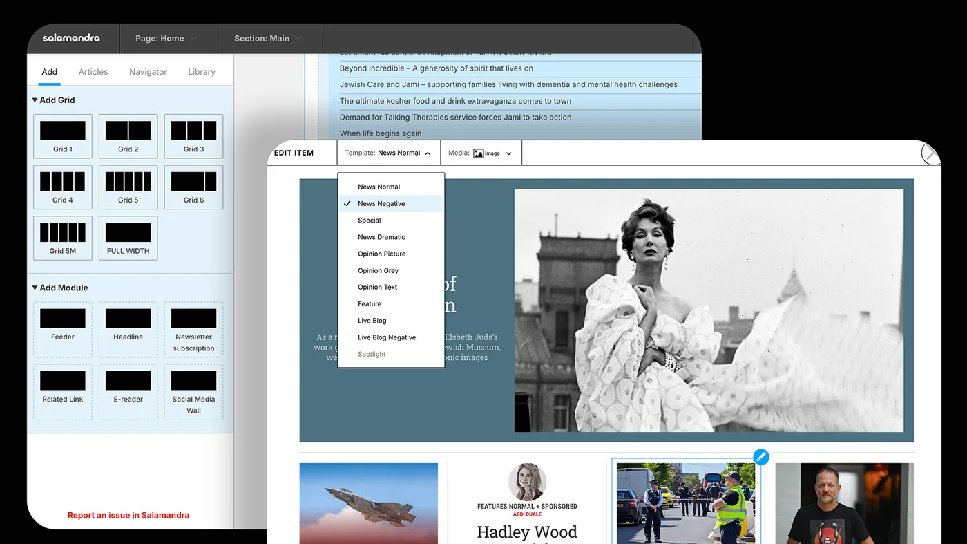 Salamandra – homepage-editing interface